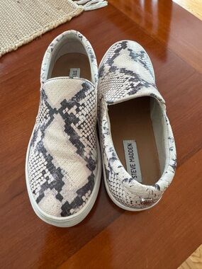Steve Madden Women's Slip-On Sneakers in Cream and Gray Snake Print